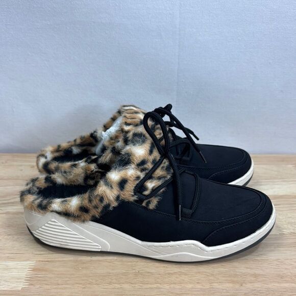 BareTraps Landon Clog Slipper Black/Leopard Faux Fur Trim Size 8.5 M- NIB - Picture 1 of 9